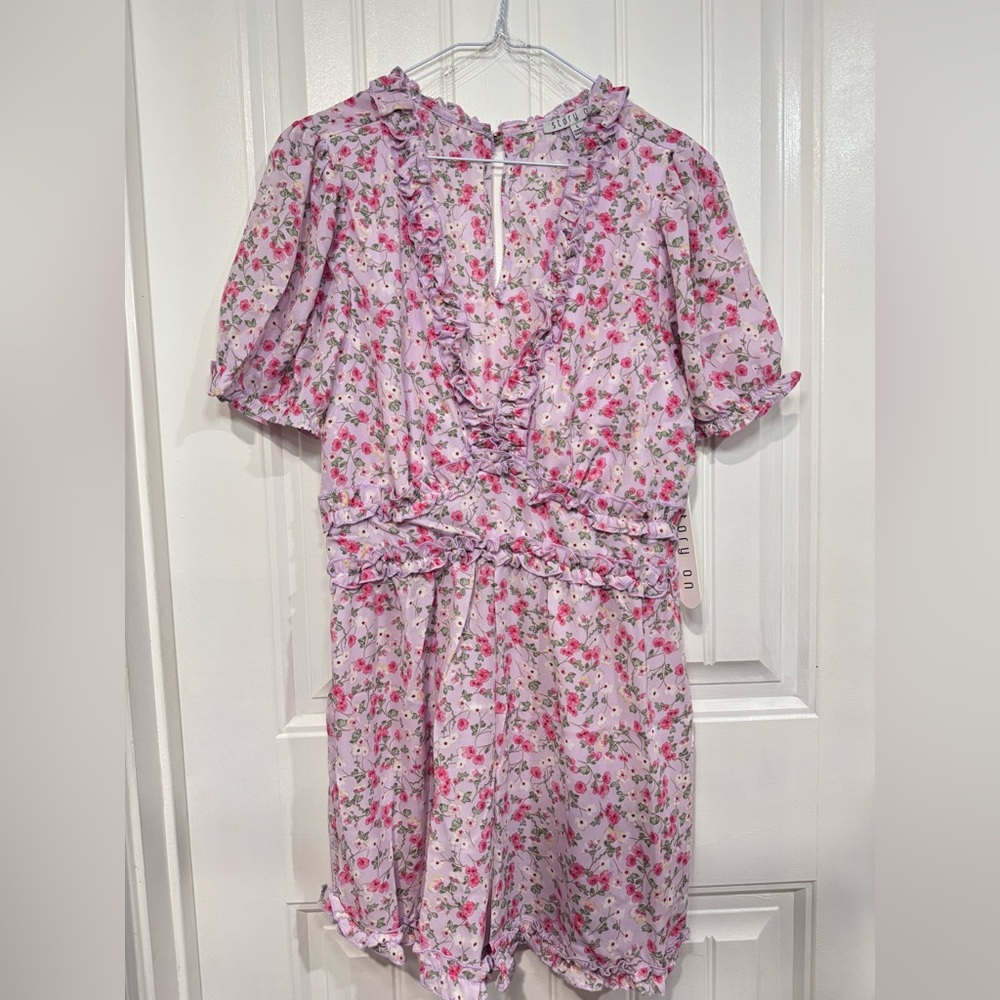 Women's Lilac Floral Ruffle Romper